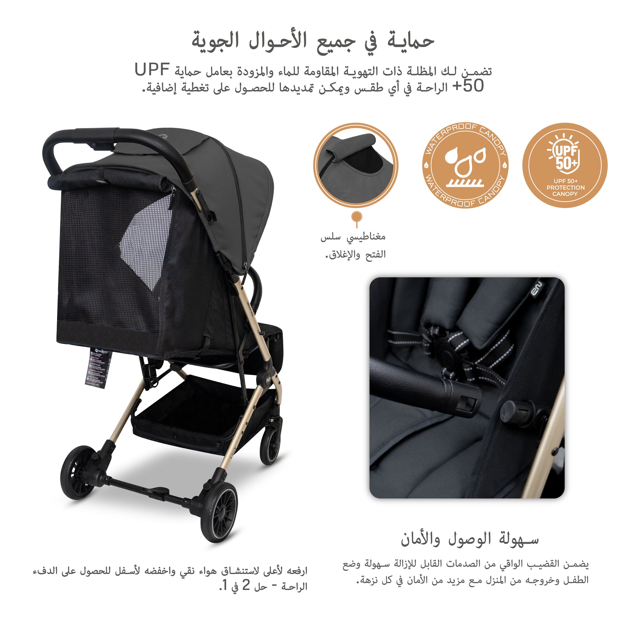 Neobreez Litex Compact Cabin Stroller Grey Black with Gold Frame