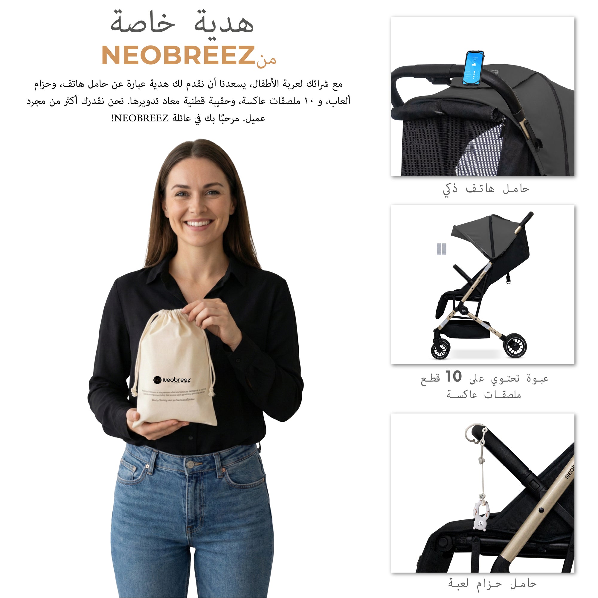 Neobreez Litex Compact Cabin Stroller Grey Black with Gold Frame