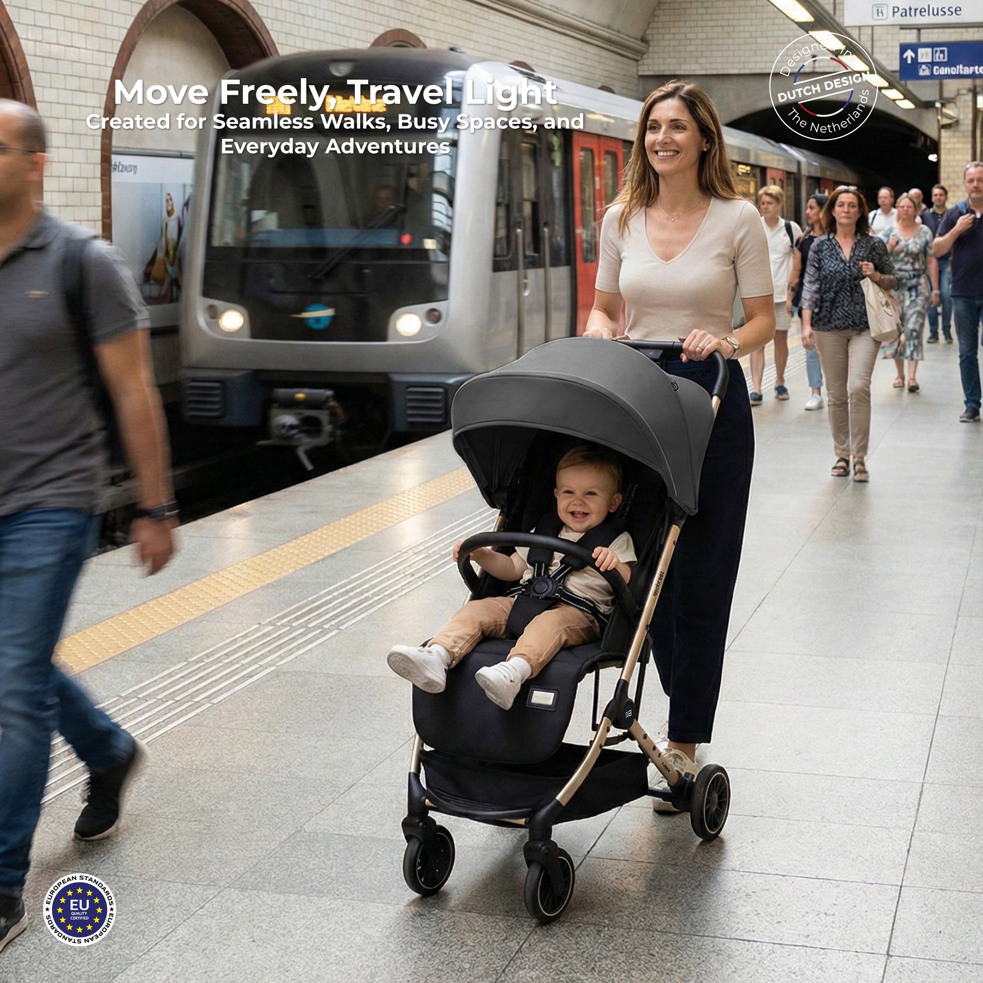 Neobreez Litex Compact Cabin Stroller Grey Black with Gold Frame
