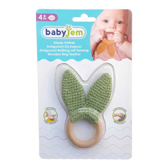 Babyjem Amigurumi Wooden Ring Teether Green Babyjem Yallatoys