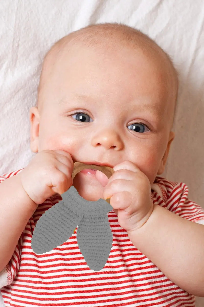 Babyjem Amigurumi Wooden Ring Teether Grey Babyjem Yallatoys