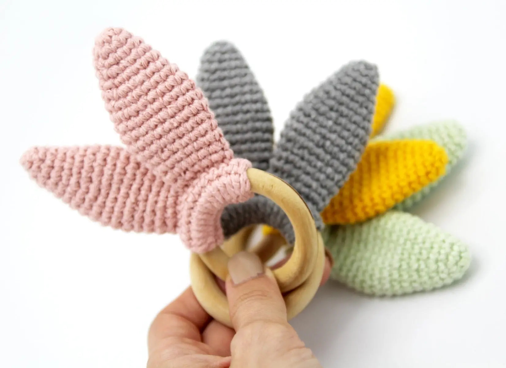 Babyjem Amigurumi Wooden Ring Teether Pink Babyjem Yallatoys
