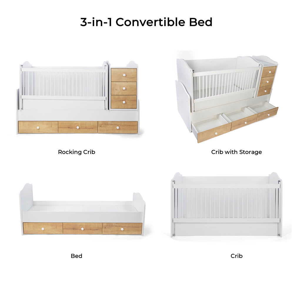 Belis Eva Baby Convertible Baby Bed With Drawers 60 X 170Cm  Kingdom Blue Belis Yallatoys