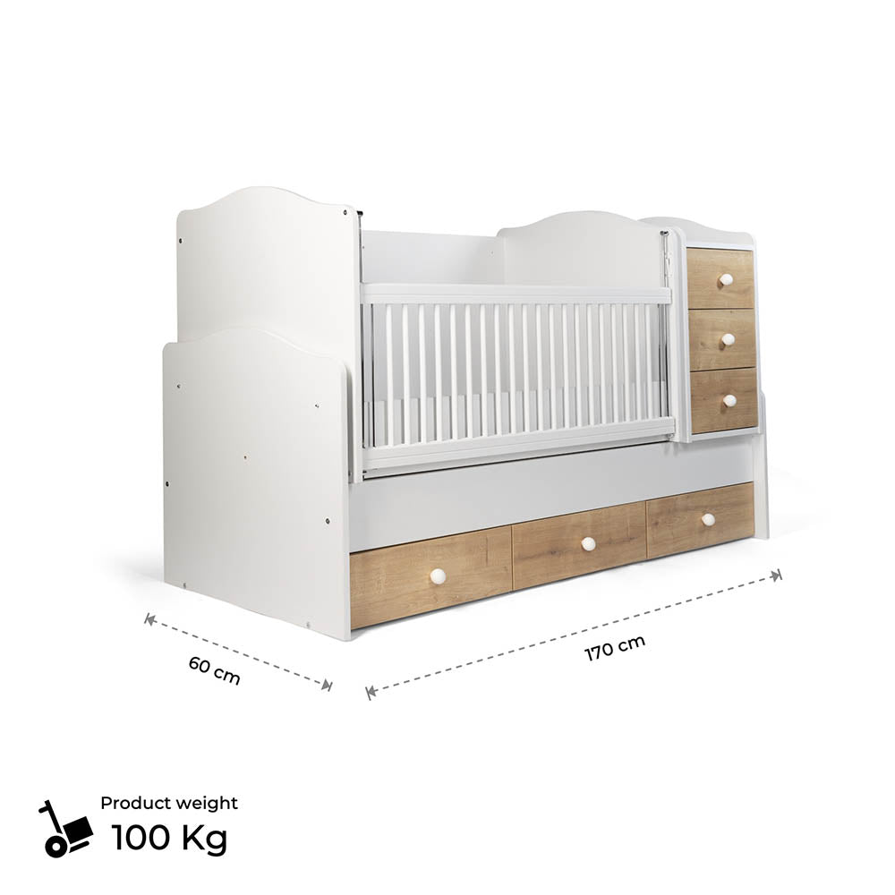 Belis Eva Baby Convertible Baby Bed With Drawers 60 X 170Cm  Kingdom Blue Belis Yallatoys