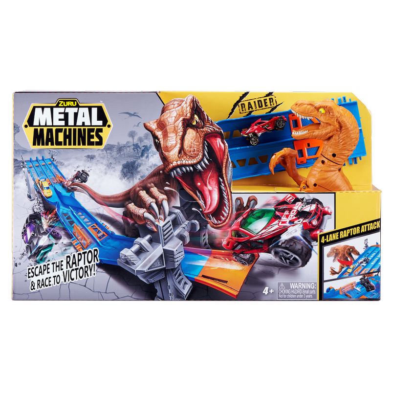 Buy Metal Machines 4 Lane Dinosaur Raptor Attack Playset with Mini Racing Car | Yallatoys.com