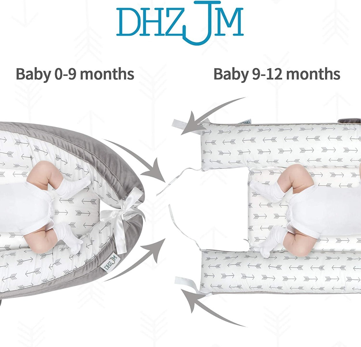 Little Story  Soft Breathable Fiberfill Newborn Lounger Bed Arrow Grey Little Story Yallatoys