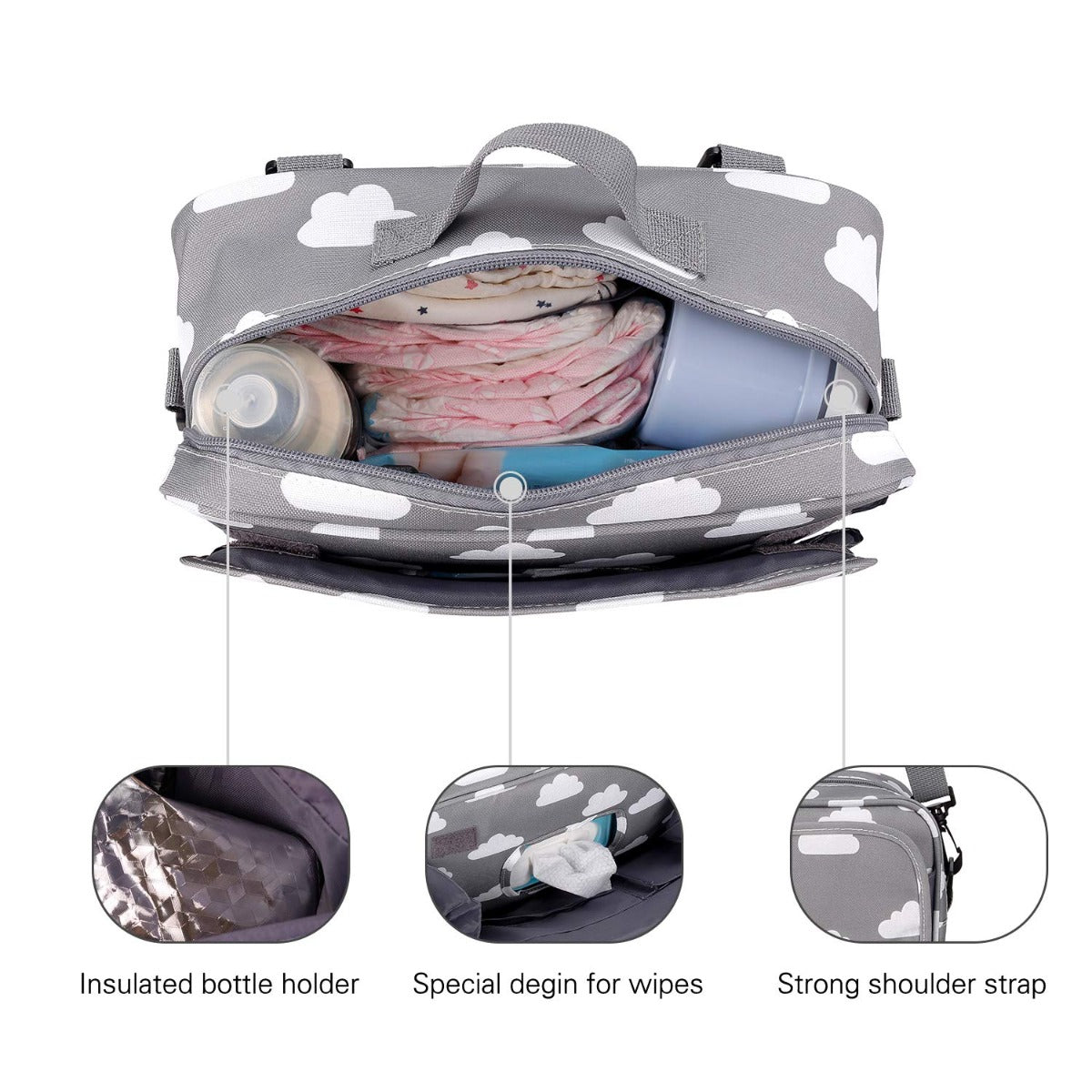 Little Story  Baby Diaper Changing Clutch Kit Grey Clouds Little Story Yallatoys
