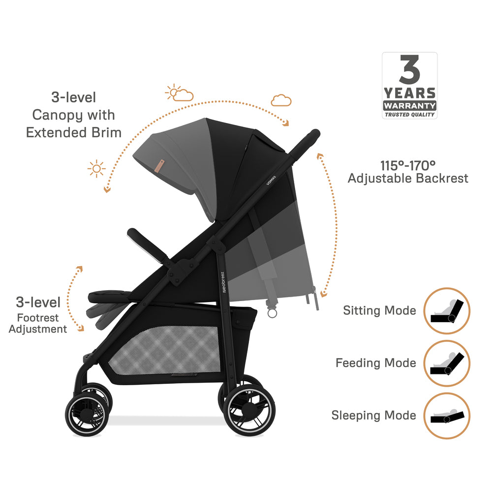 Neobreez VOMX1 Ultra Lightweight Stroller Black Neobreez Yallatoys