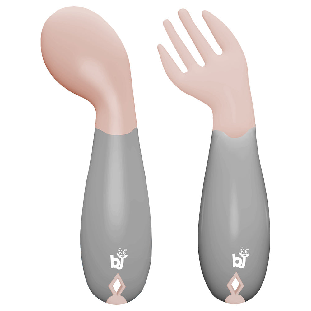 Babyjem Plastic Angled  Fork & Spoon  Set Rose Color 6 Months+ Babyjem Yallatoys