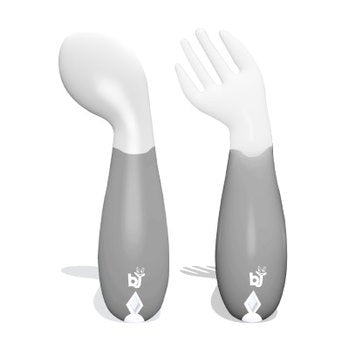 Babyjem Plastic Angled  Fork & Spoon  Set  White 6 Months+ Babyjem Yallatoys