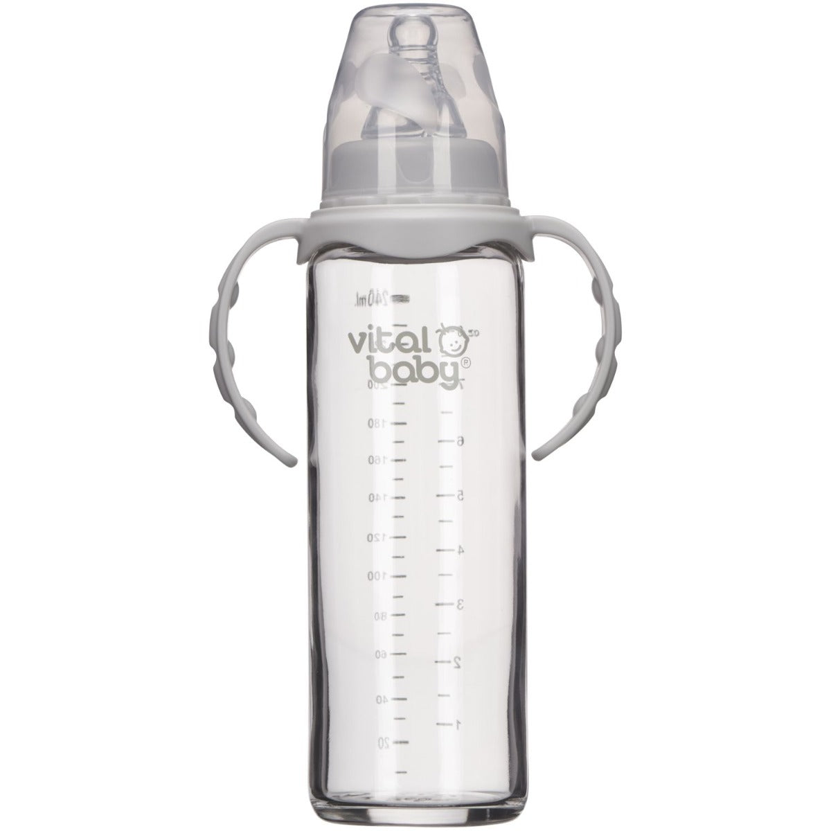 Vital Baby  Nurture Glass Feeding Bottle With Handles 240Ml 0 Months+ Vital Baby Yallatoys