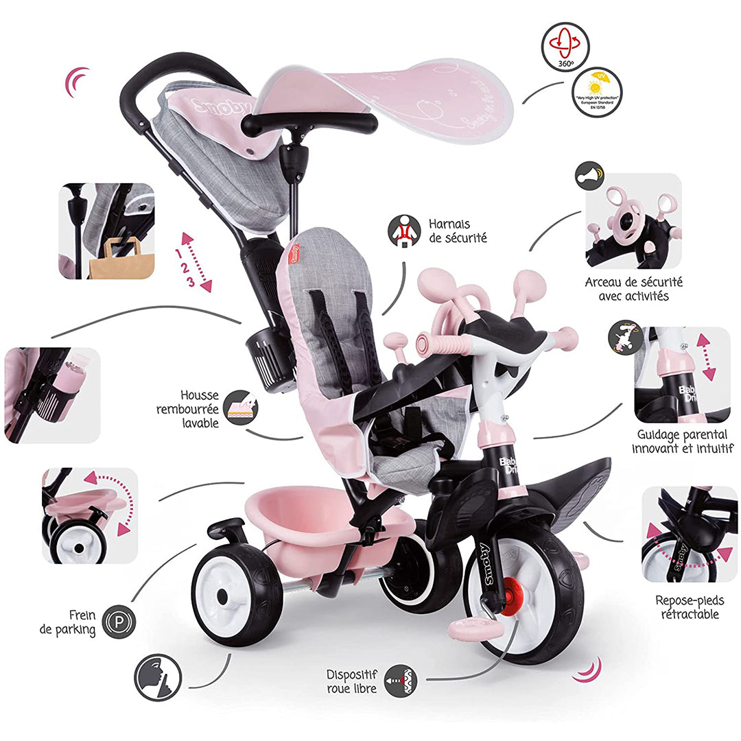 Buy Smoby Tricycle Baby Driver Plus Pink | Yallatoys.com