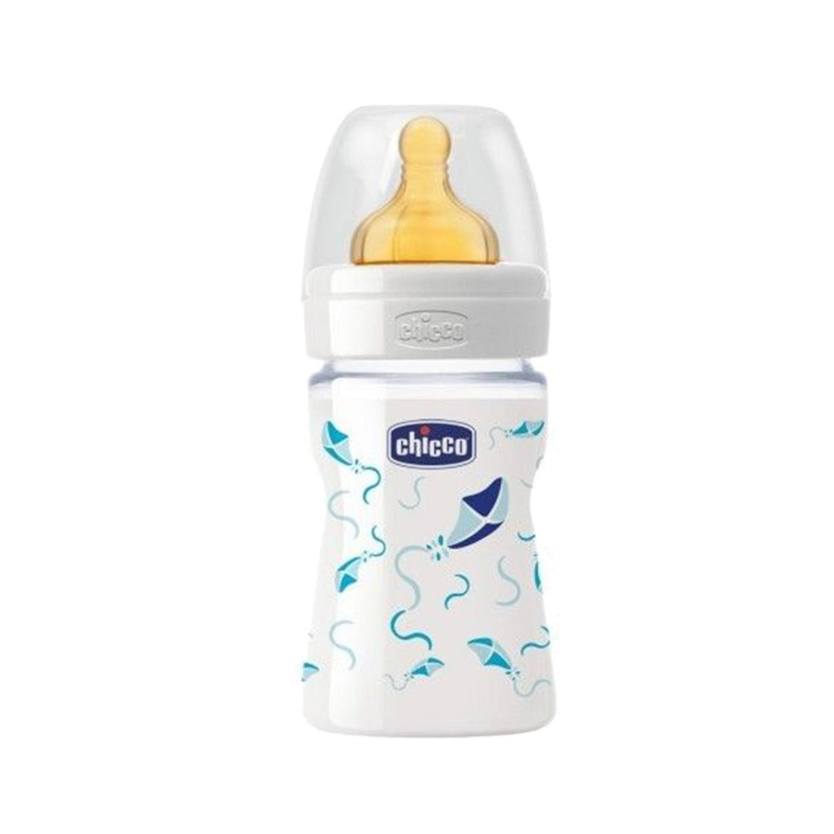 Chicco Well Being Glass Bottle Deco For Boys 150ML - Normal Flow -  Latex Chicco Yallatoys