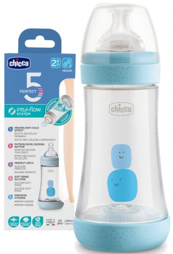 Chicco Perfect5 Bottle for Boys 2M+ - 240ML - Medium Flow - Silicone Chicco Yallatoys