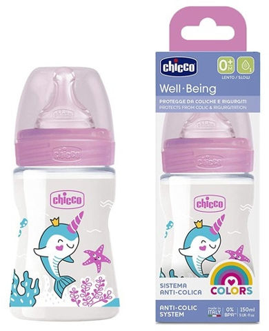 Chicco Baby Well Being Feeding Bottle For Girls - 150ML - Slow Flow - Silicone Chicco Yallatoys