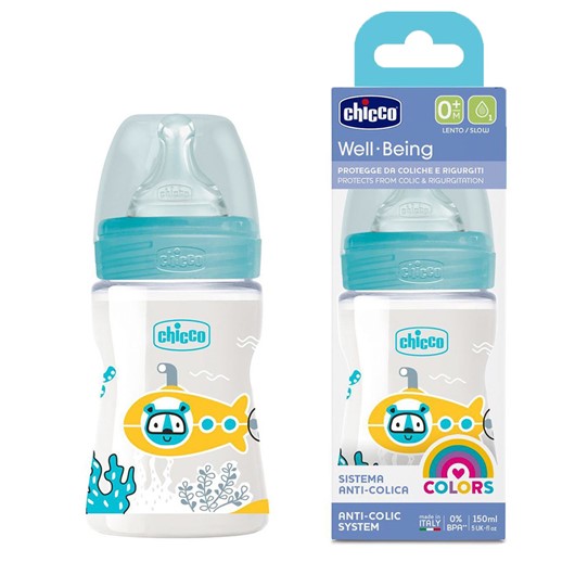 Chicco Baby Well Being Feeding Bottle For Boys - 150ML - Slow Flow - Silicone Chicco Yallatoys
