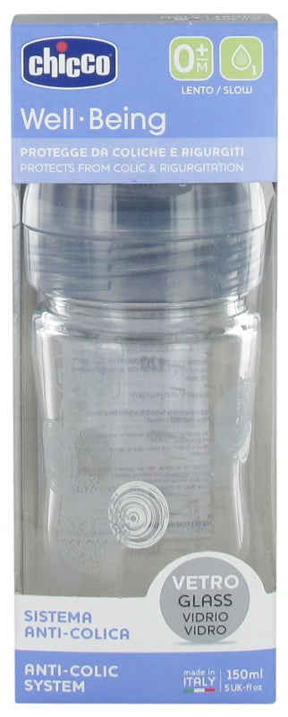Chicco Baby Well Being Glass Bottle Unisex - 150Ml - Slow Flow - Silicone Chicco Yallatoys