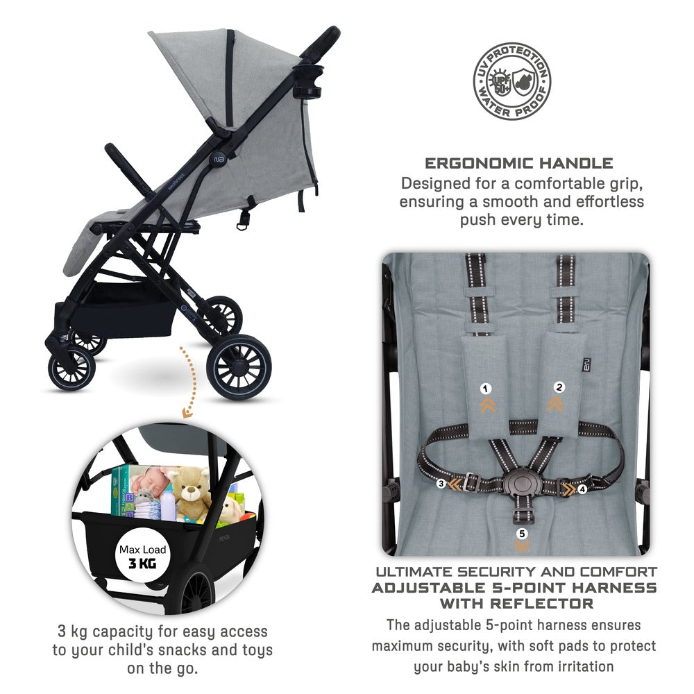 Neobreez Penta Compact Lightweight Travel Stroller with Cup Holder Medium Grey Neobreez Yallatoys
