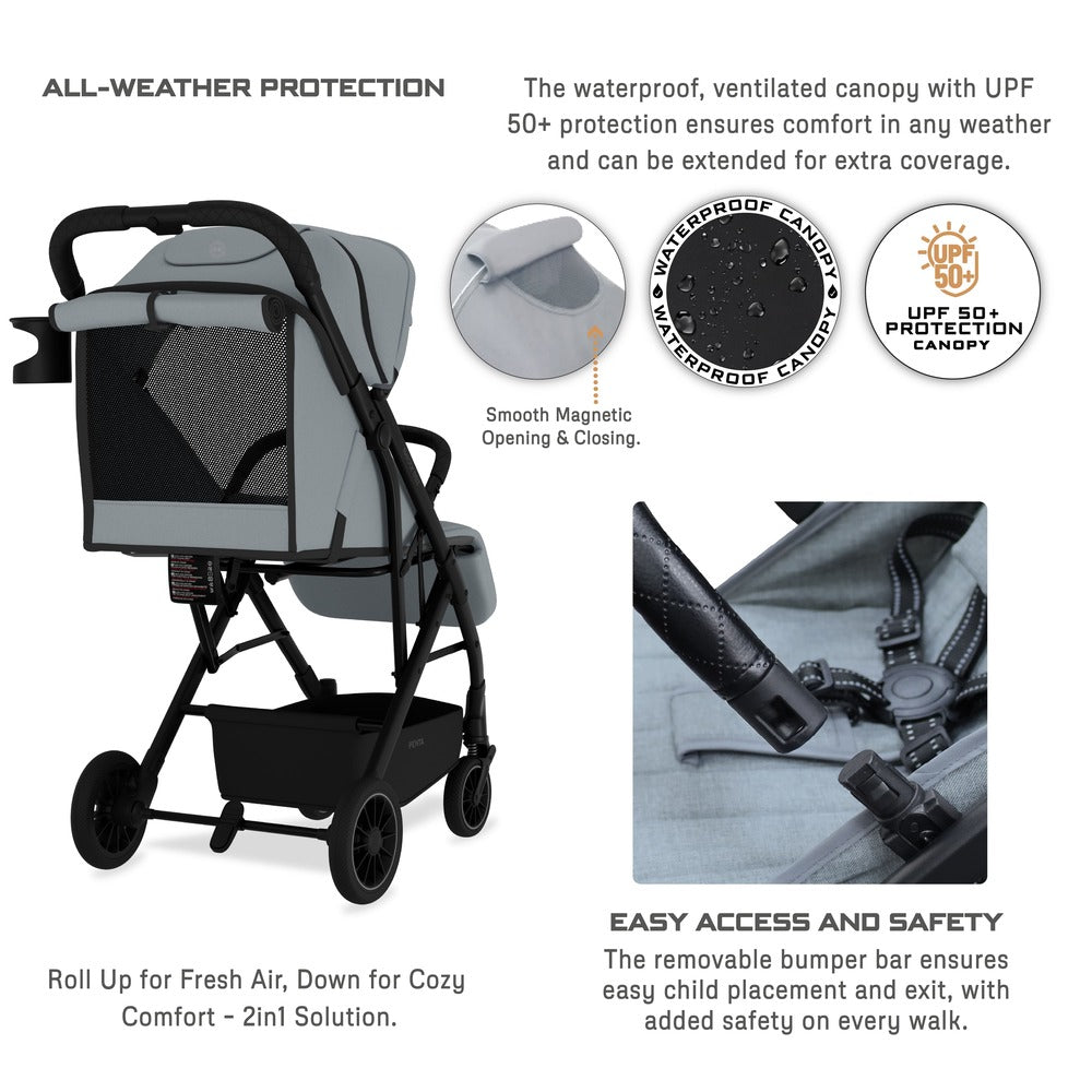 Neobreez Penta Compact Lightweight Travel Stroller with Cup Holder Medium Grey Neobreez Yallatoys