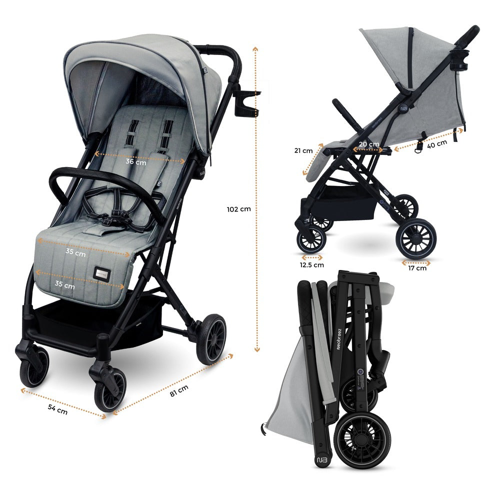 Neobreez Penta Compact Lightweight Travel Stroller with Cup Holder Medium Grey Neobreez Yallatoys