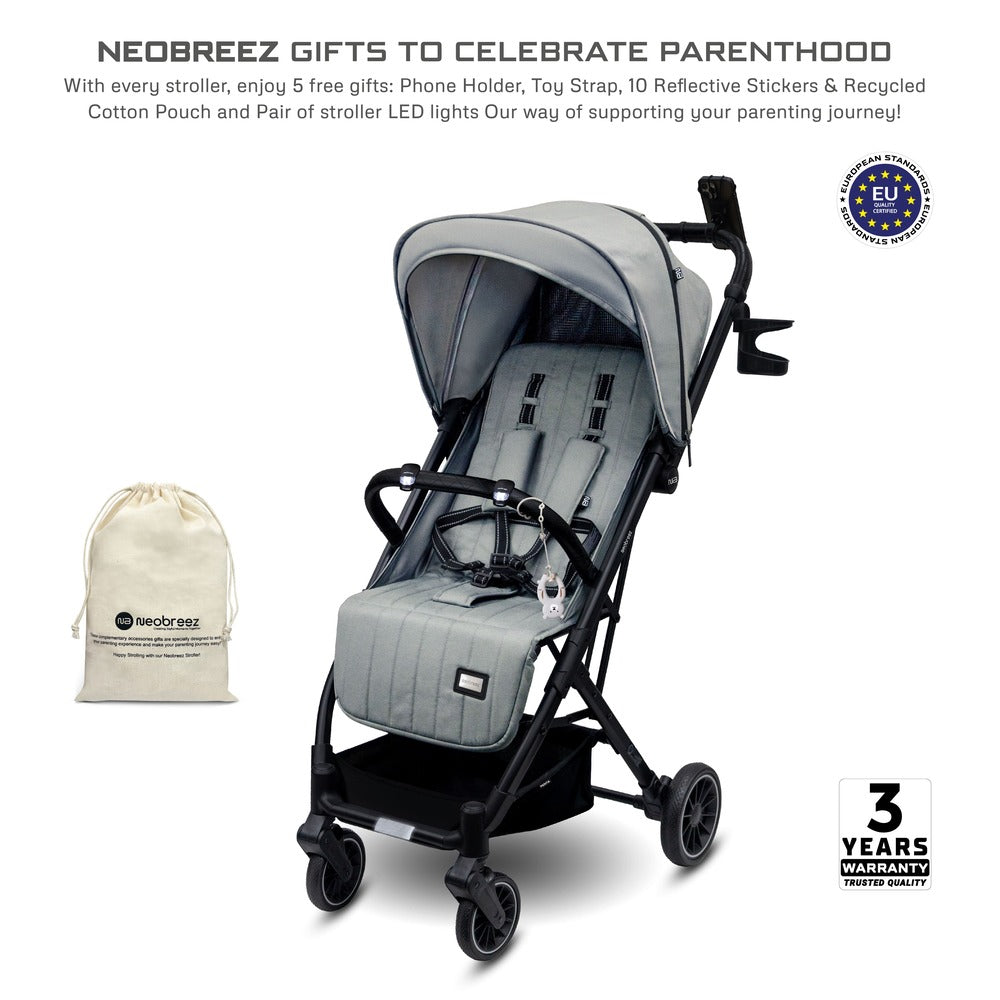 Neobreez Penta Compact Lightweight Travel Stroller with Cup Holder Medium Grey Neobreez Yallatoys