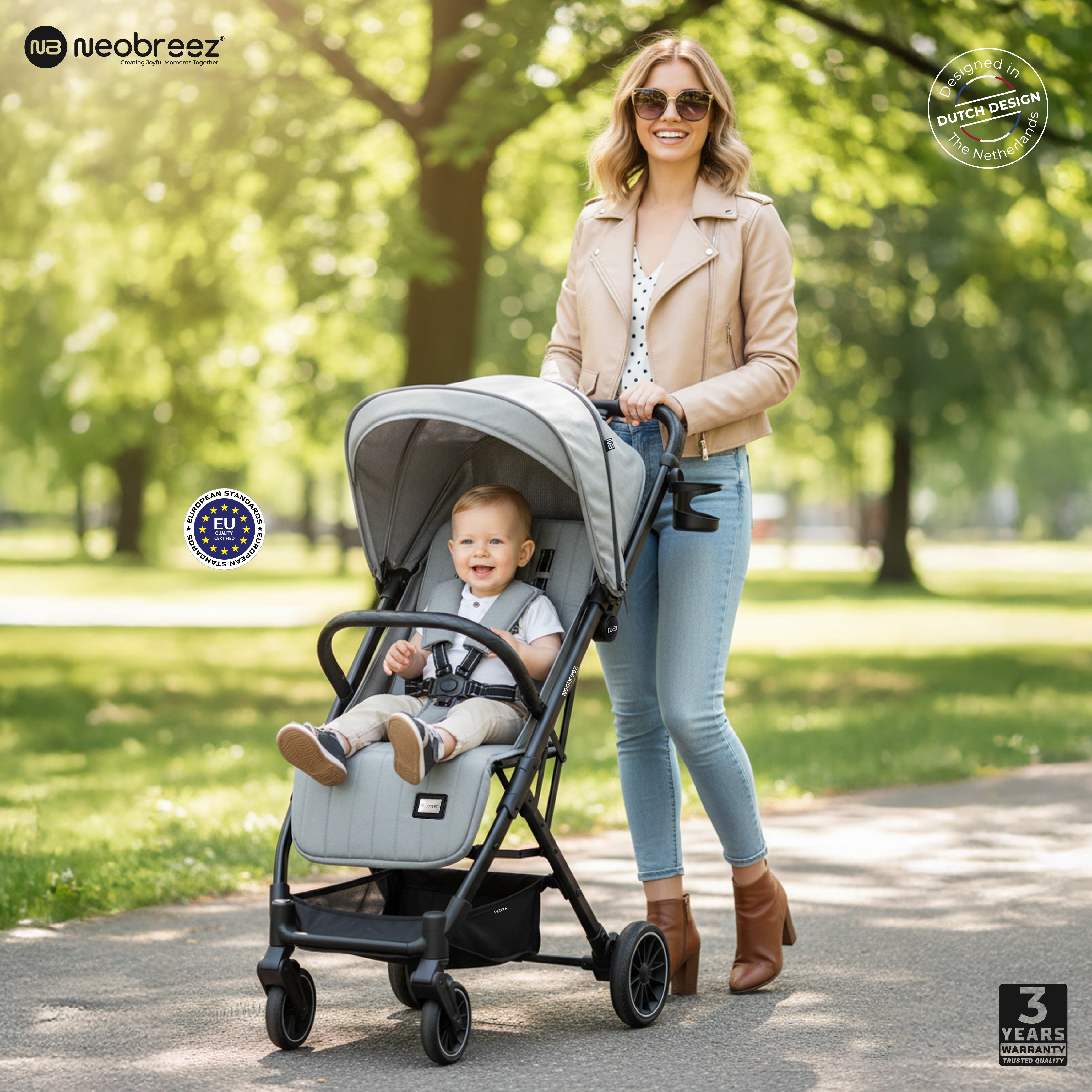 Neobreez Penta Compact Lightweight Travel Stroller With Cup Holder Medium Grey