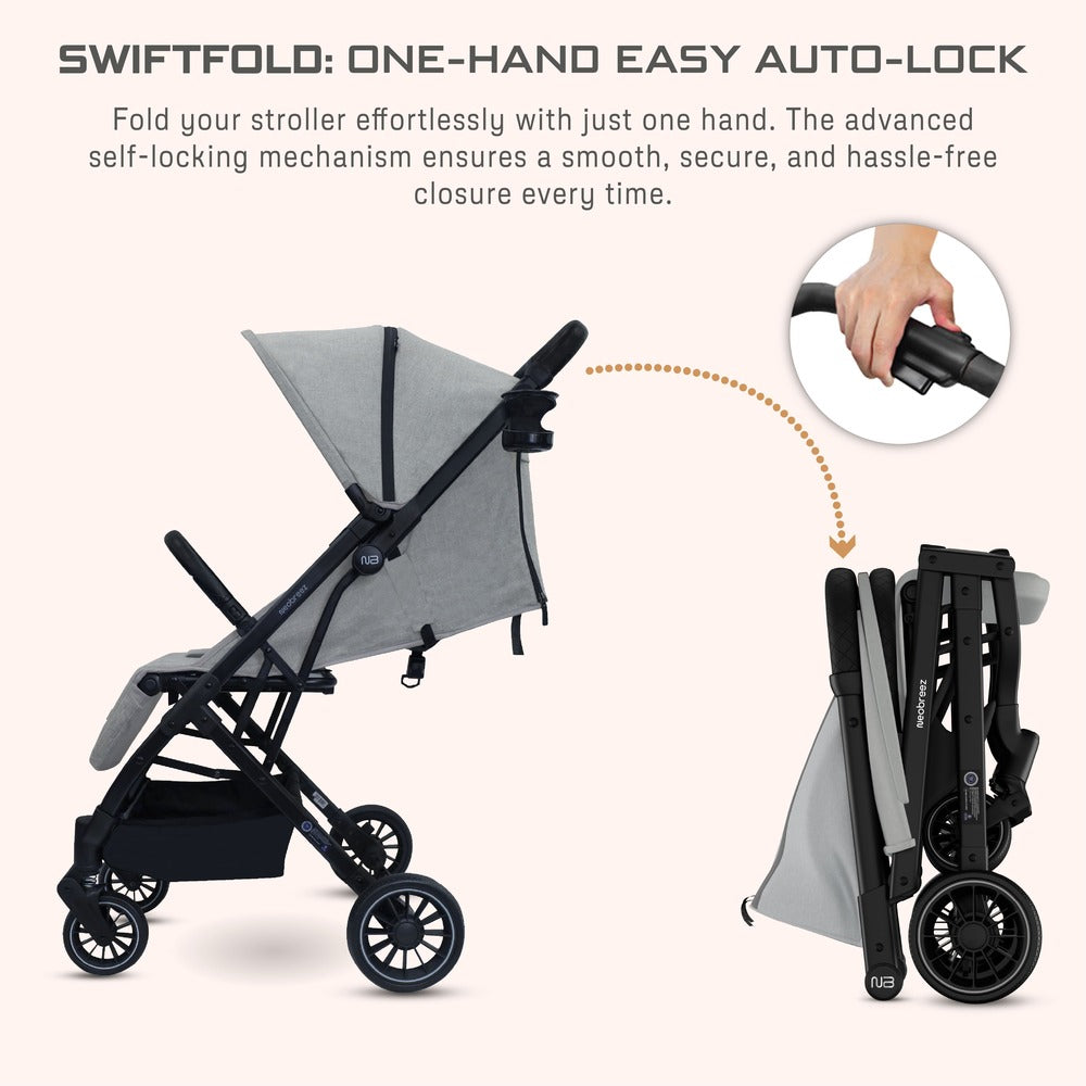 Neobreez Penta Compact Lightweight Travel Stroller with Cup Holder Medium Grey Neobreez Yallatoys