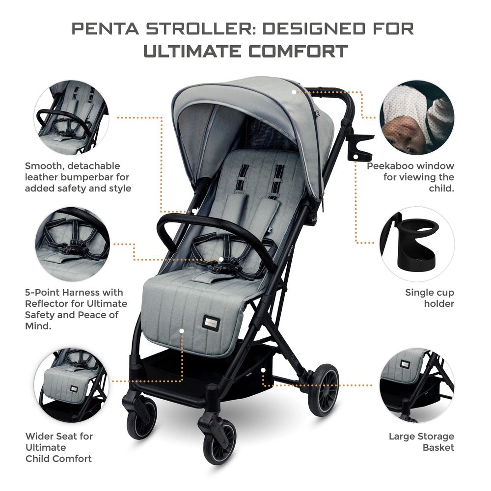 Neobreez Penta Compact Lightweight Travel Stroller with Cup Holder Medium Grey Neobreez Yallatoys