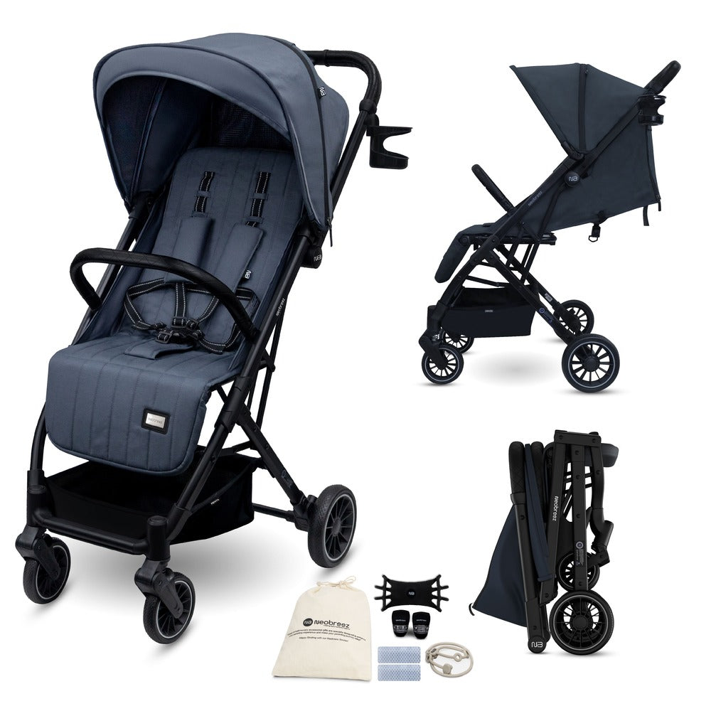 Neobreez Penta Compact Lightweight Travel Stroller with Cup Holder Black/Grey Neobreez Yallatoys