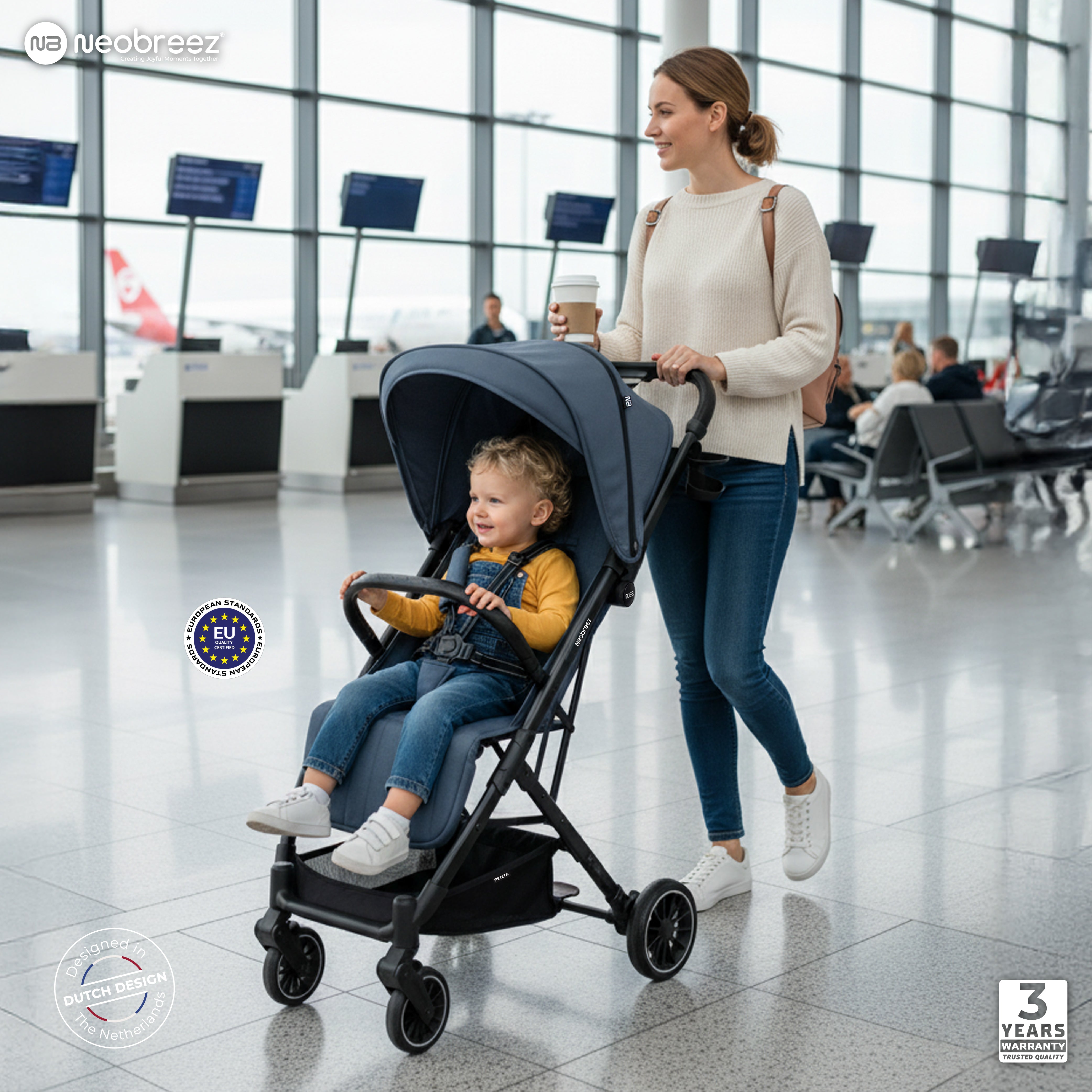 Neobreez Penta Compact Lightweight Travel Stroller With Cup Holder Black/Grey