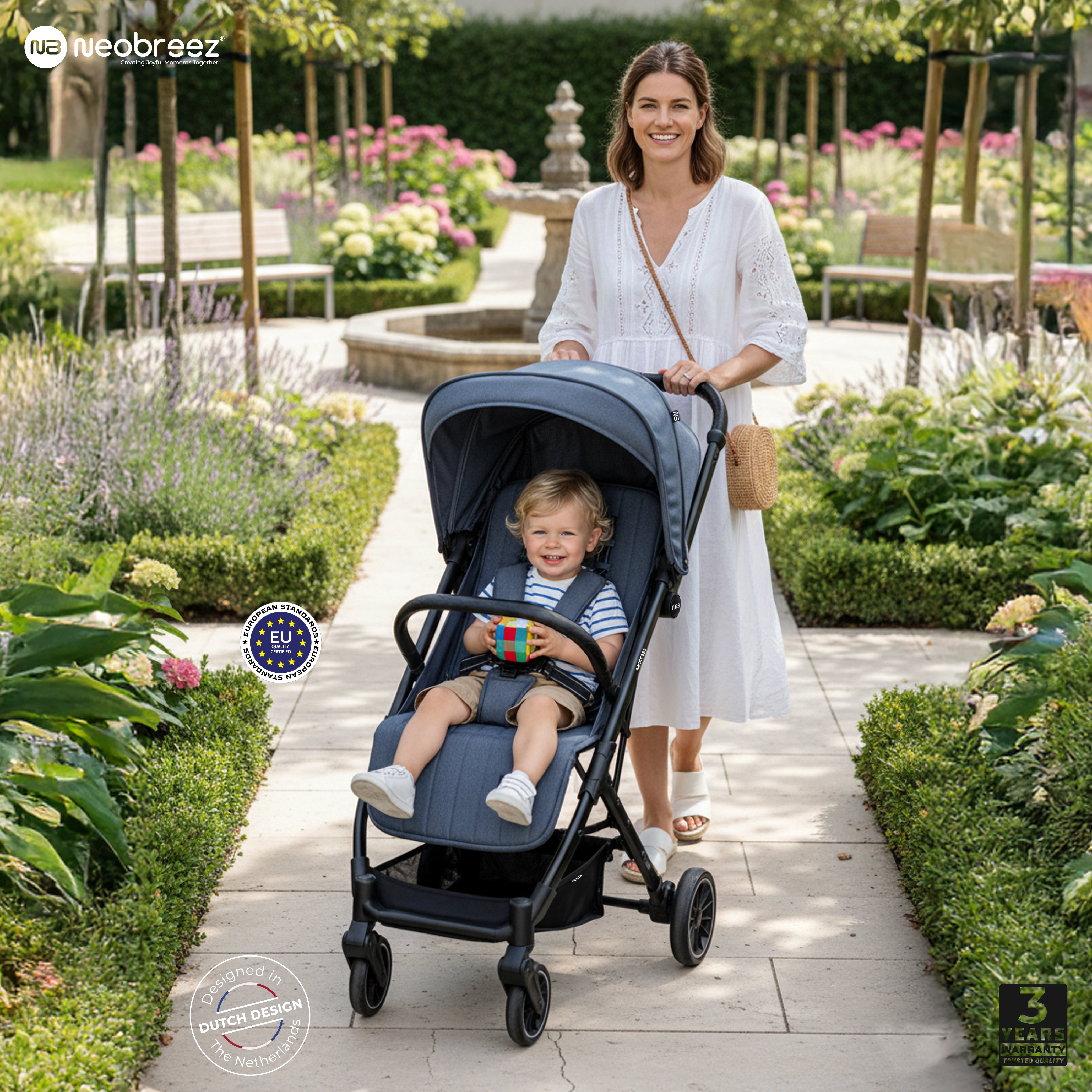 Neobreez Penta Compact Lightweight Travel Stroller With Cup Holder Black/Grey