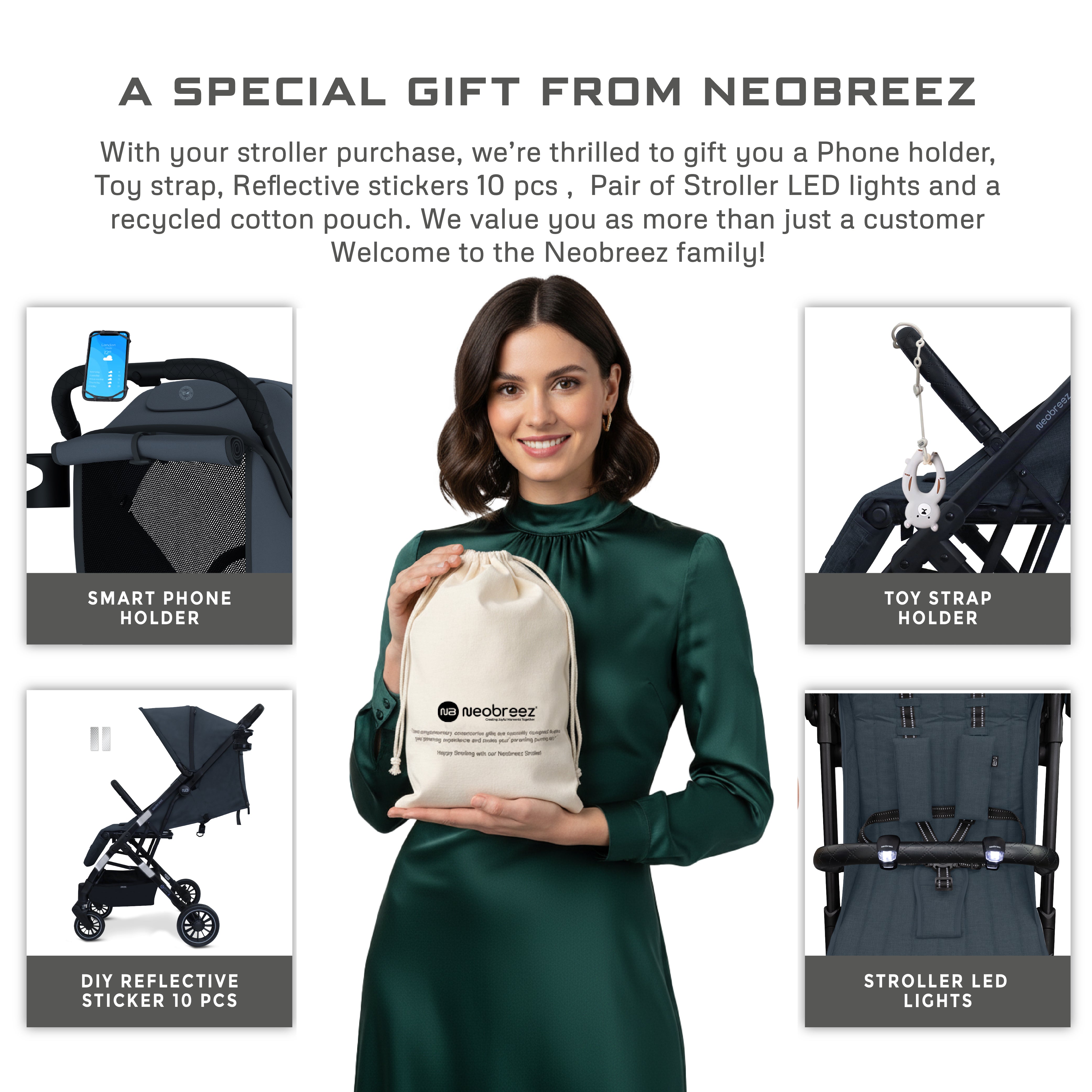 Neobreez Penta Compact Lightweight Travel Stroller With Cup Holder Black/Grey