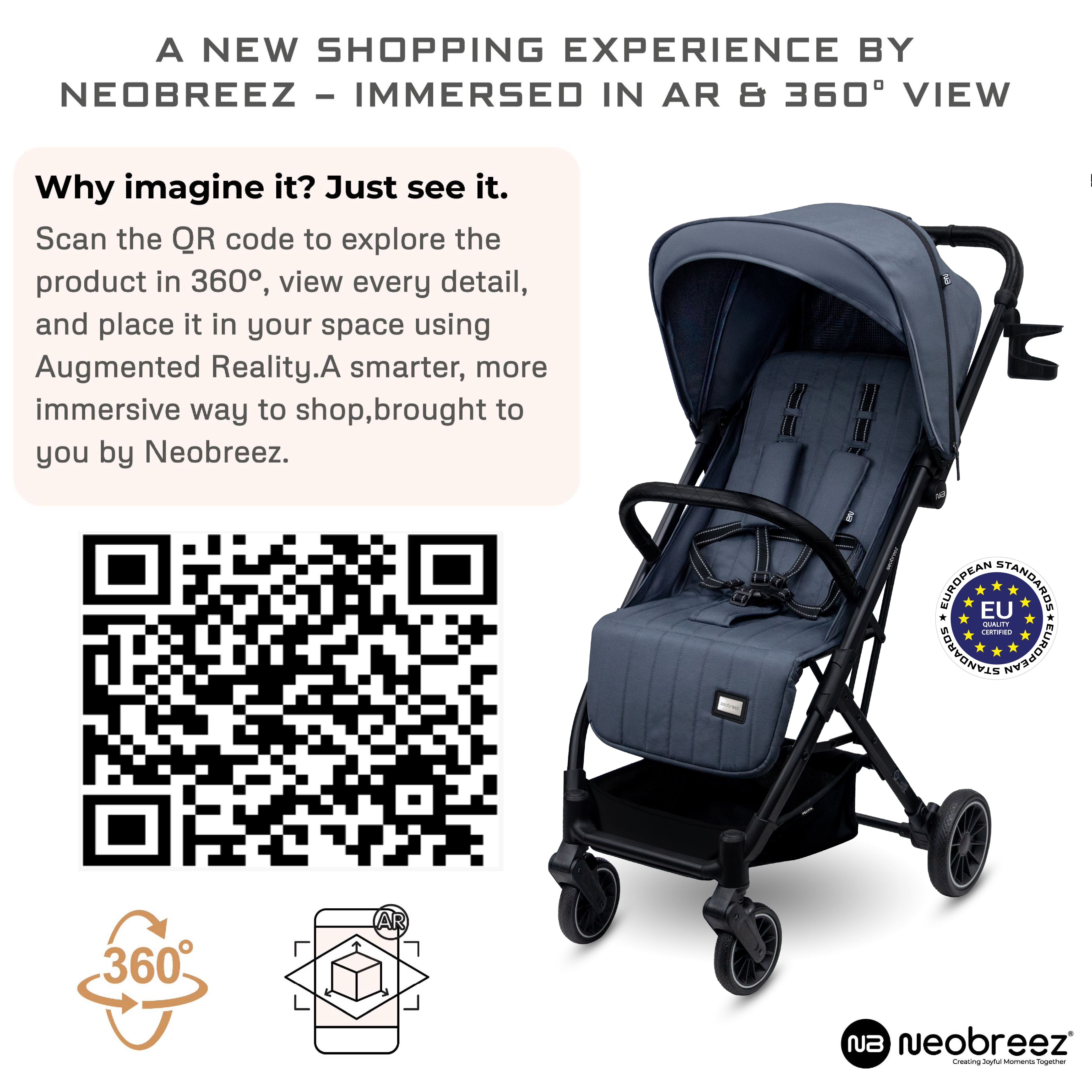 Neobreez Penta Compact Lightweight Travel Stroller With Cup Holder Black/Grey