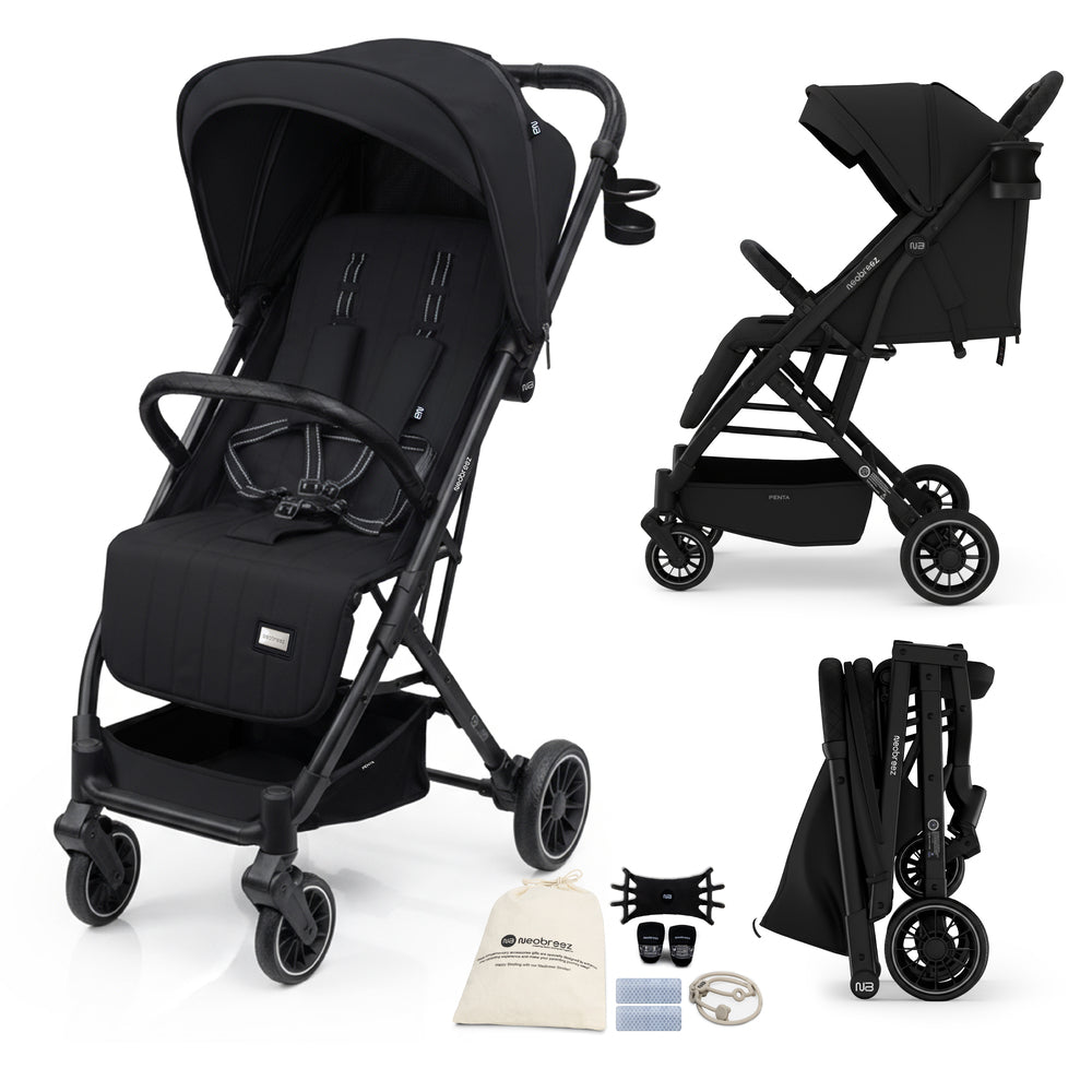 Neobreez Penta Compact Lightweight Travel Stroller with Cup Holder Black Neobreez Yallatoys