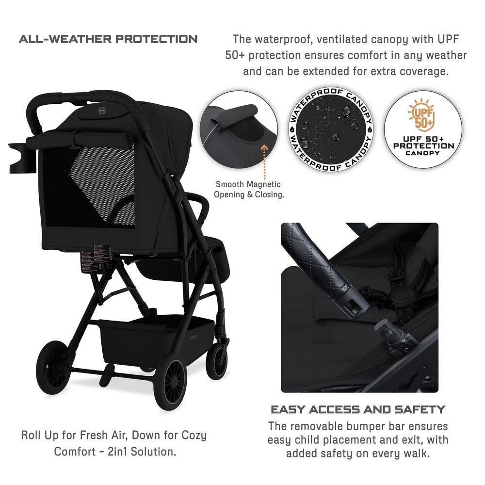 Neobreez Penta Compact Lightweight Travel Stroller with Cup Holder Black Neobreez Yallatoys