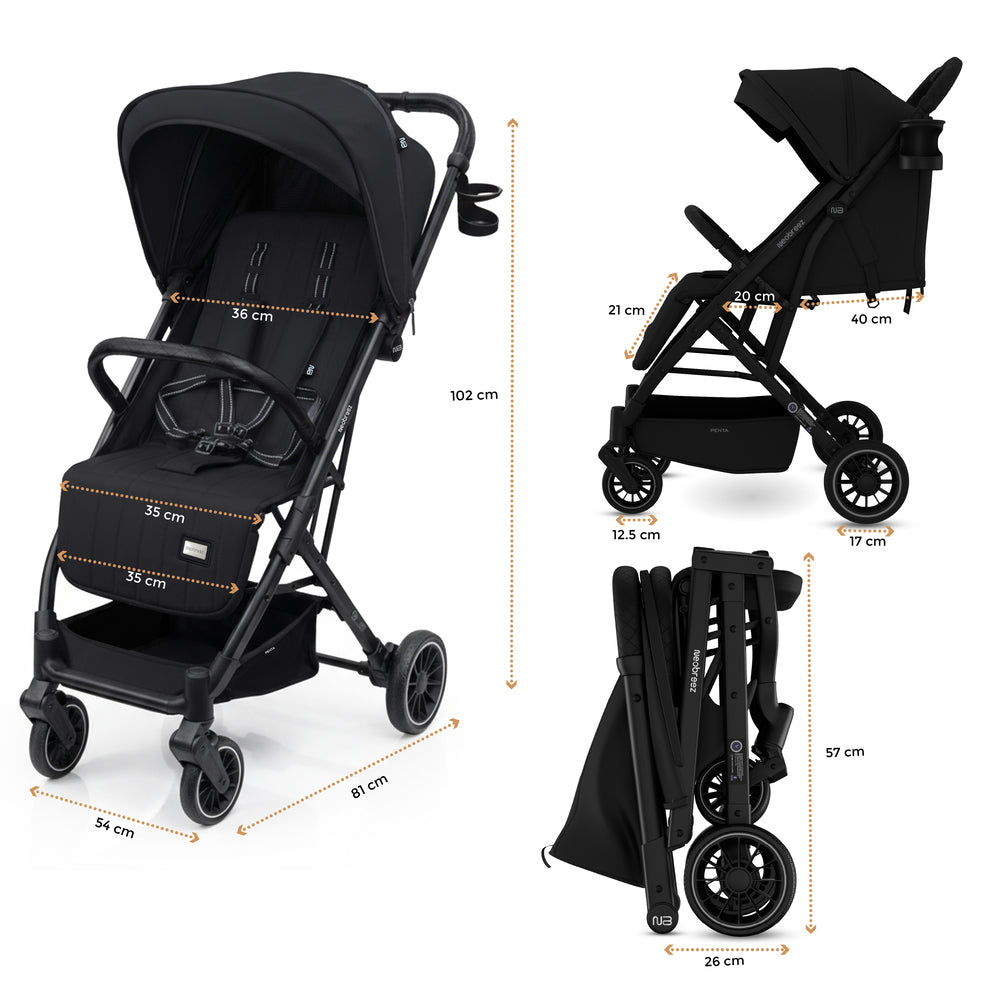 Neobreez Penta Compact Lightweight Travel Stroller with Cup Holder Black Neobreez Yallatoys