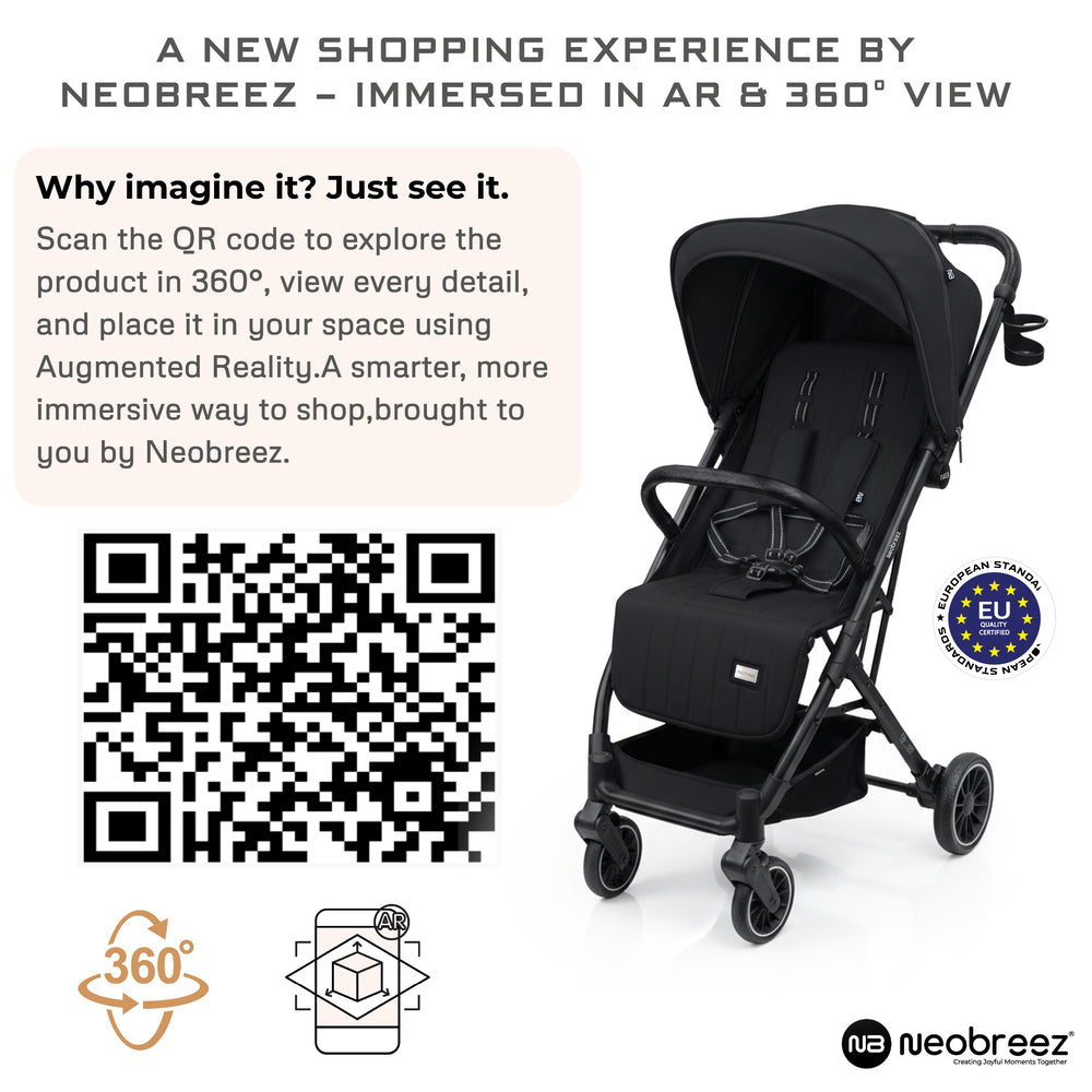 Neobreez Penta Compact Lightweight Travel Stroller with Cup Holder Black Neobreez Yallatoys