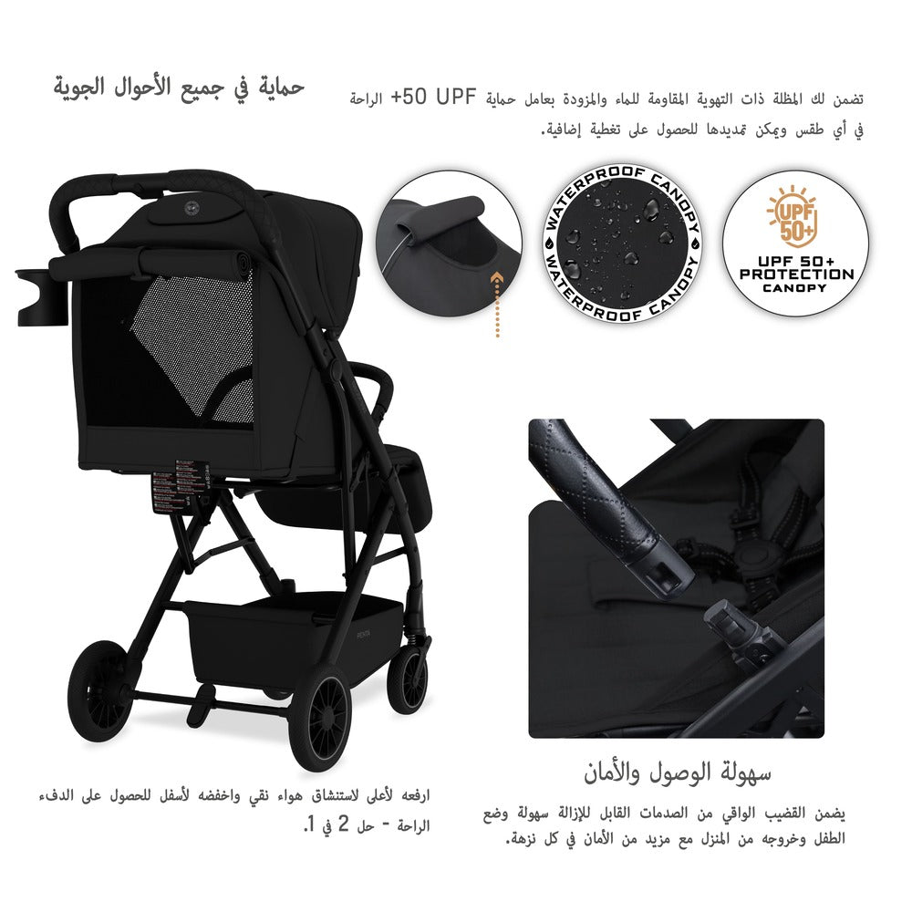 Neobreez Penta Compact Lightweight Travel Stroller with Cup Holder Black Neobreez Yallatoys