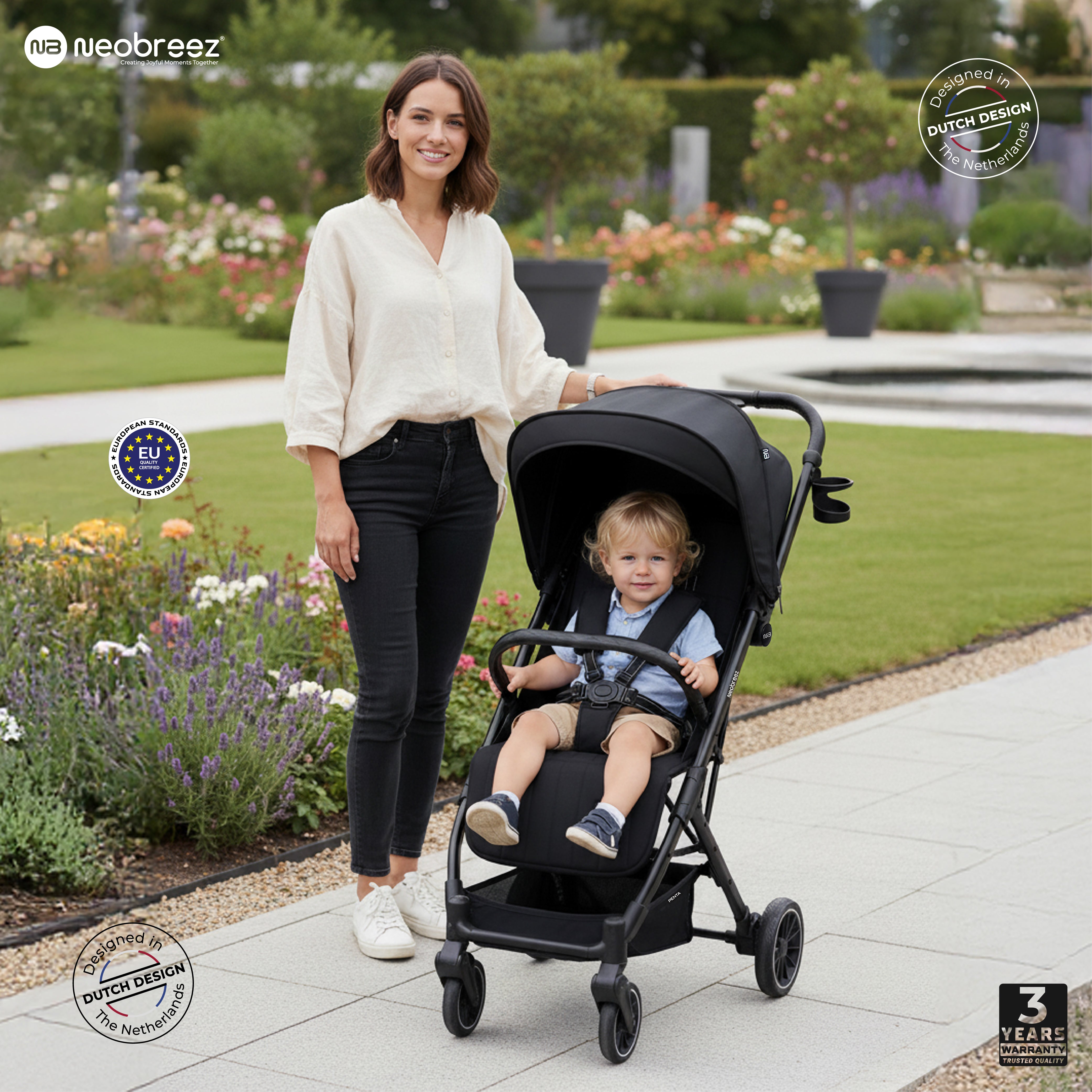 Neobreez Penta Compact Lightweight Travel Stroller With Cup Holder Black