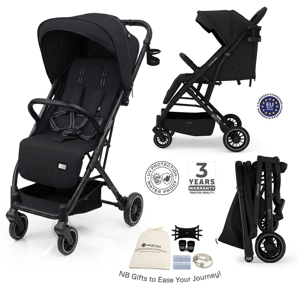 Neobreez Penta Compact Lightweight Travel Stroller with Cup Holder Black Neobreez Yallatoys