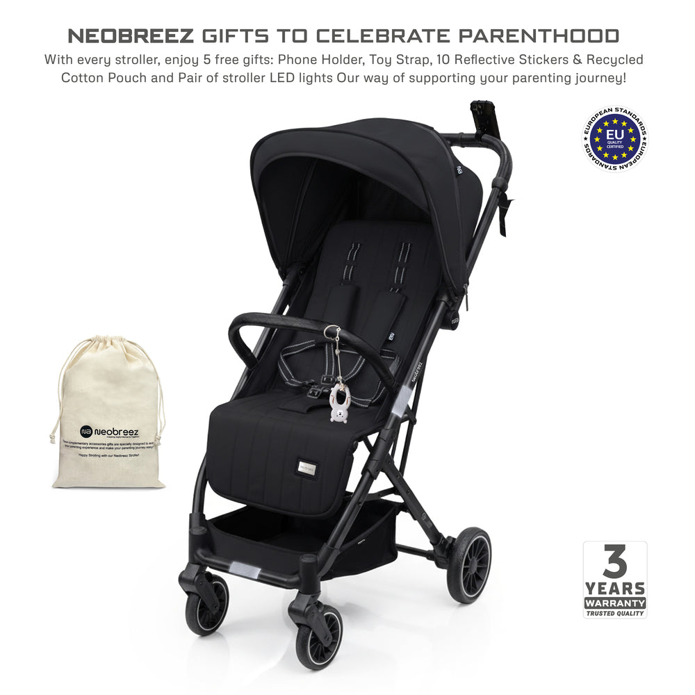 Neobreez Penta Compact Lightweight Travel Stroller with Cup Holder Black Neobreez Yallatoys