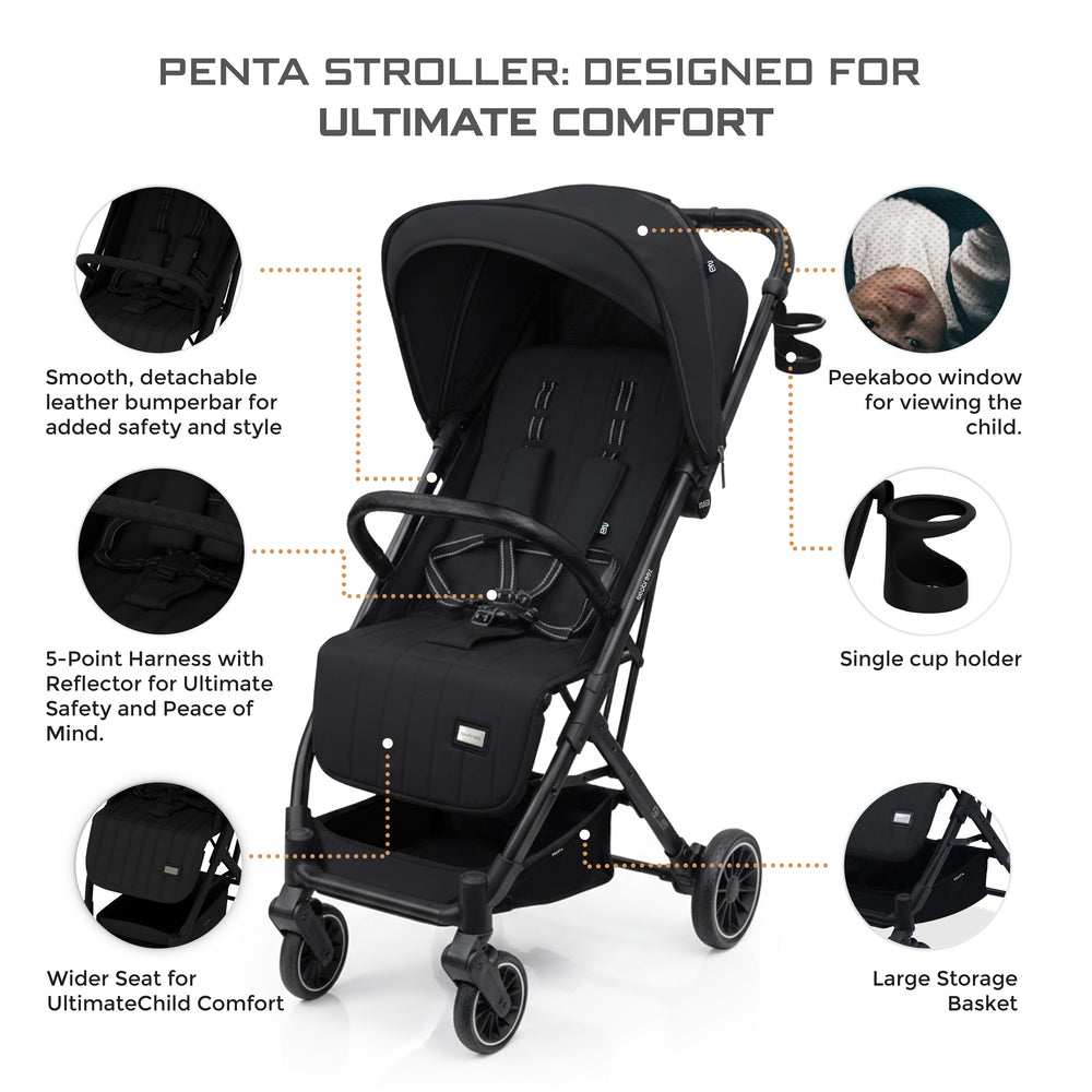 Neobreez Penta Compact Lightweight Travel Stroller with Cup Holder Black Neobreez Yallatoys