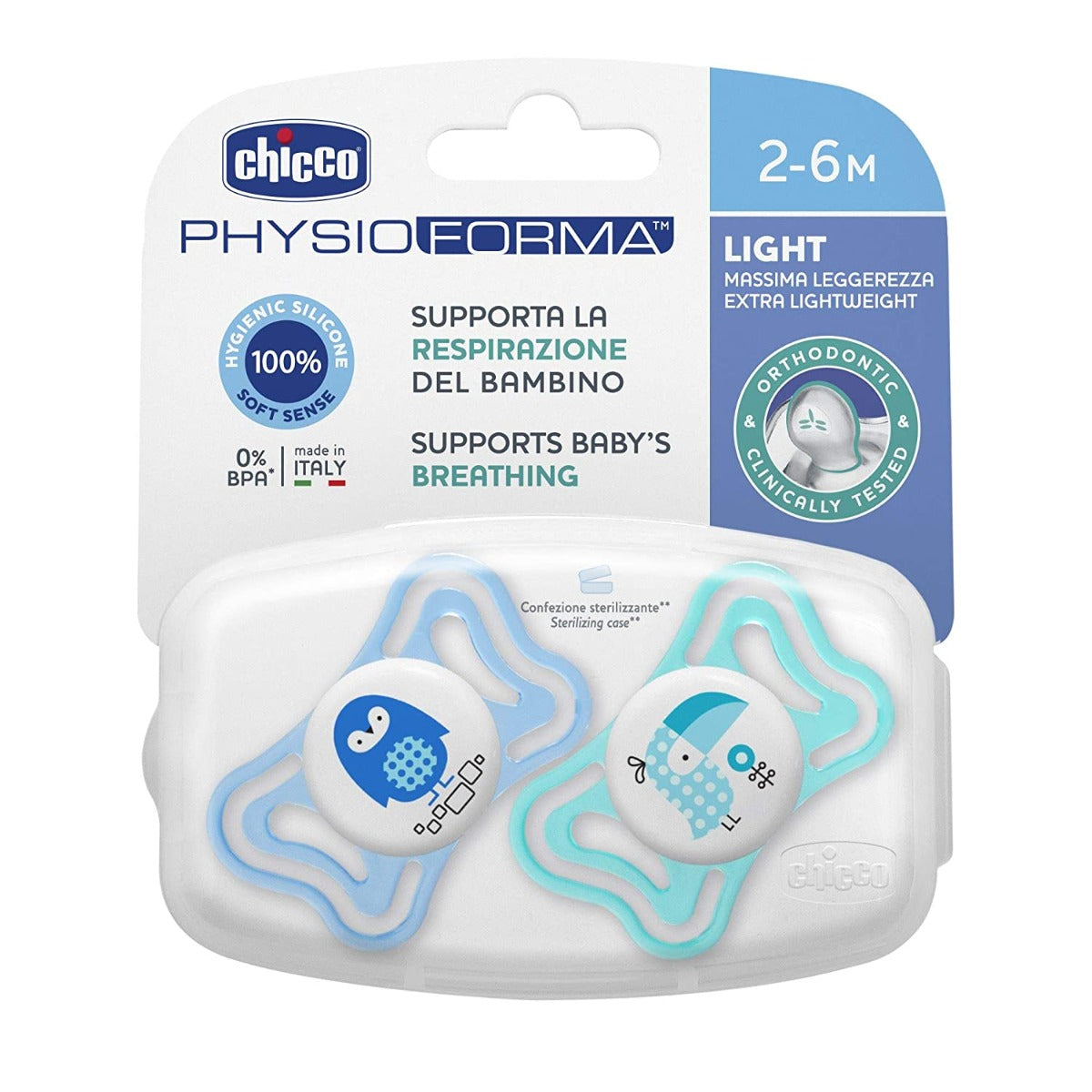 Chicco Silicone Soother Physio Light Boy 2-6M - 2PCS Chicco Yallatoys