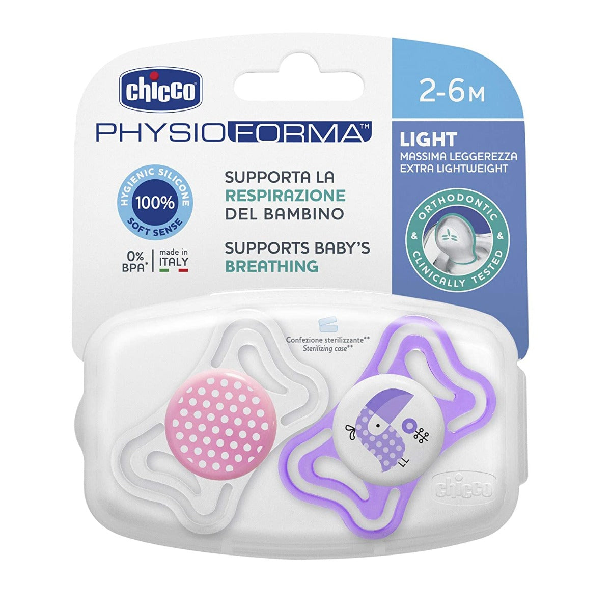 Chicco Silicone Soother Physio Light Girl 2-6M - 2PCS Chicco Yallatoys