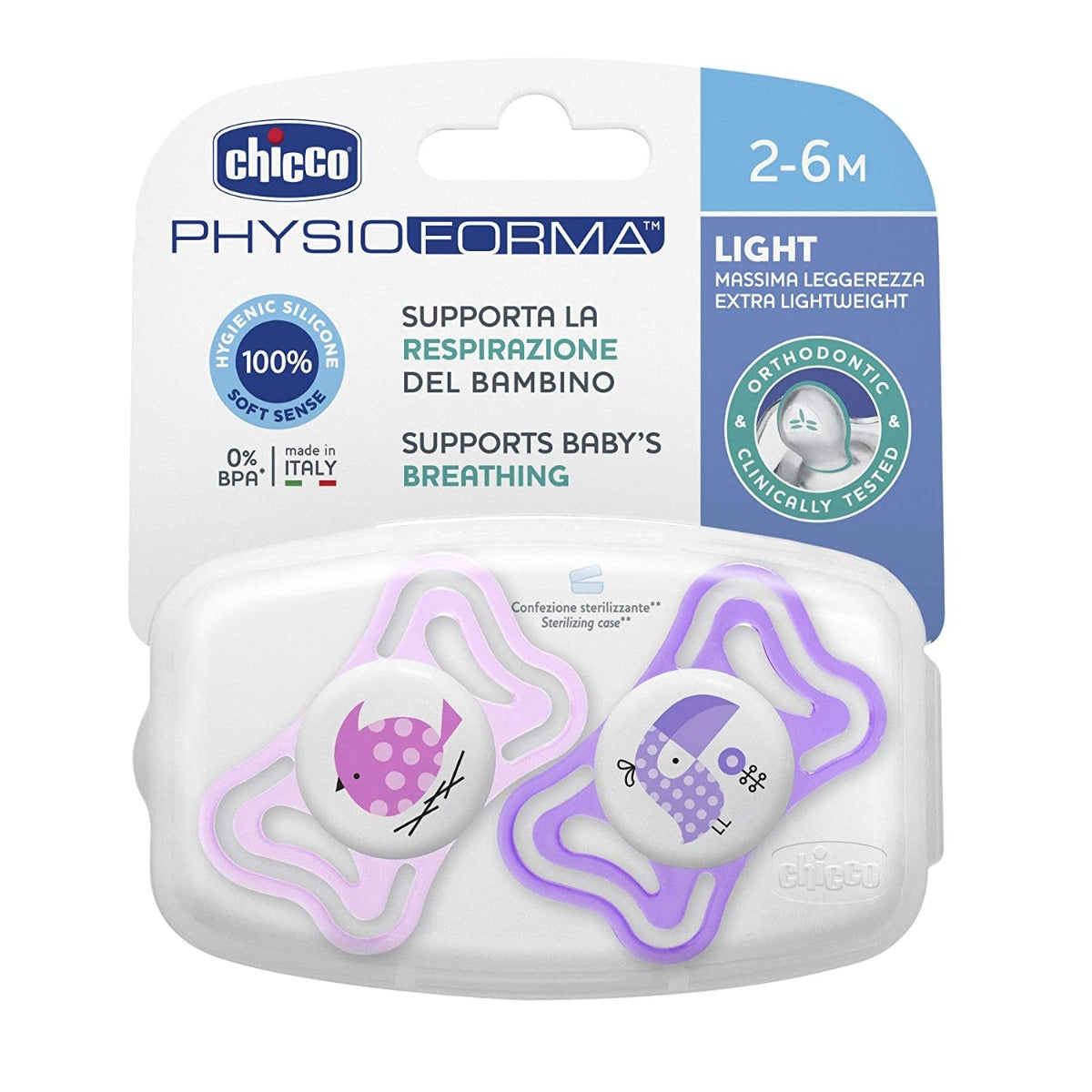 Chicco Silicone Soother Physio Light Girl 2-6M - 2PCS Chicco Yallatoys