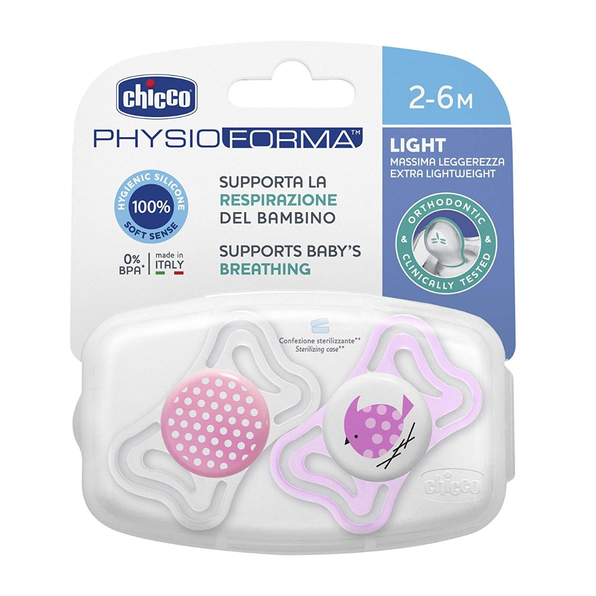 Chicco Silicone Soother Physio Light Girl 2-6M - 2PCS Chicco Yallatoys