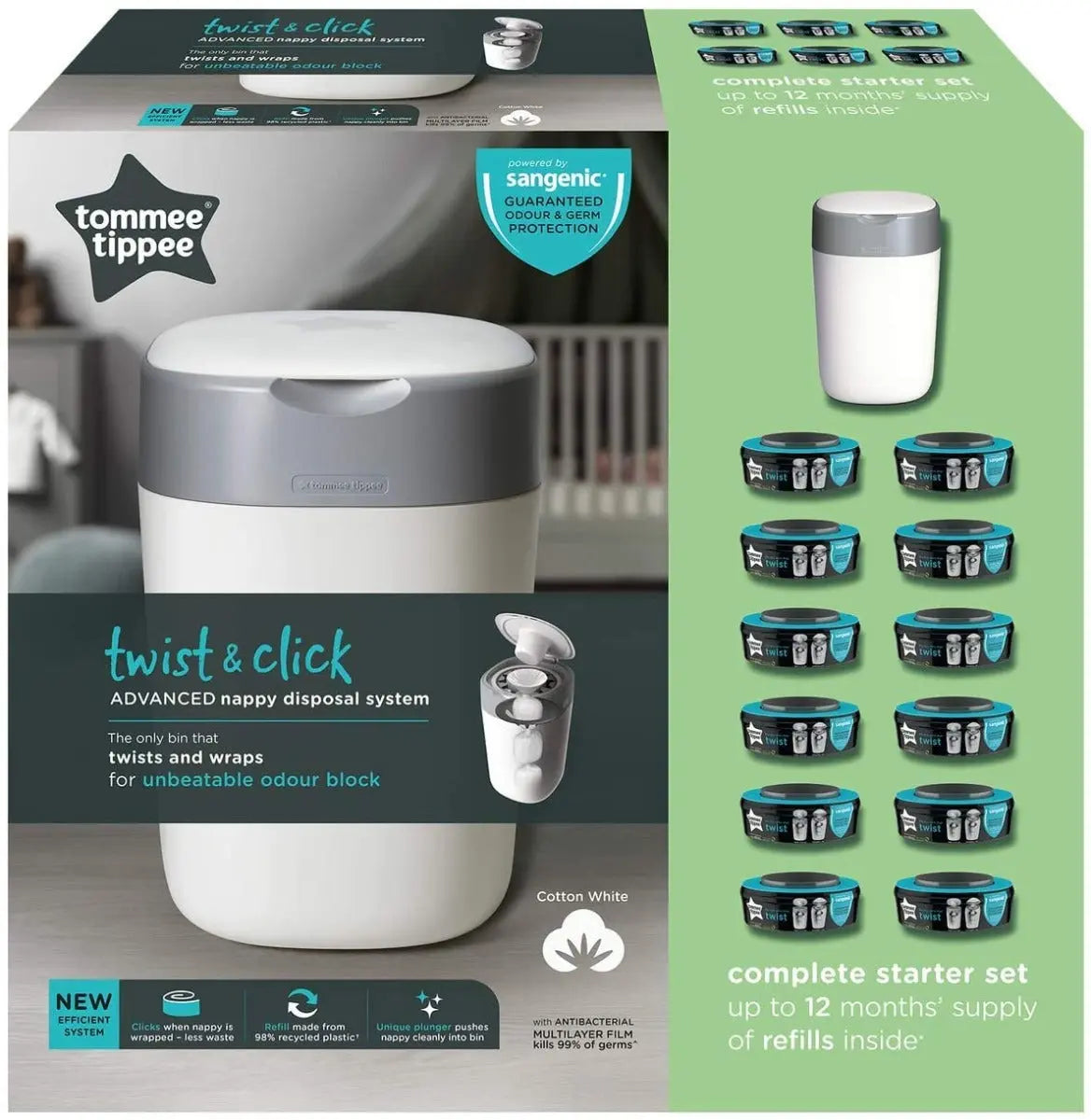 Tommee Tippee Twist And Click Advanced Nappy Disposal Sangenic with 12pieces Refill Yallamomz Yallatoys