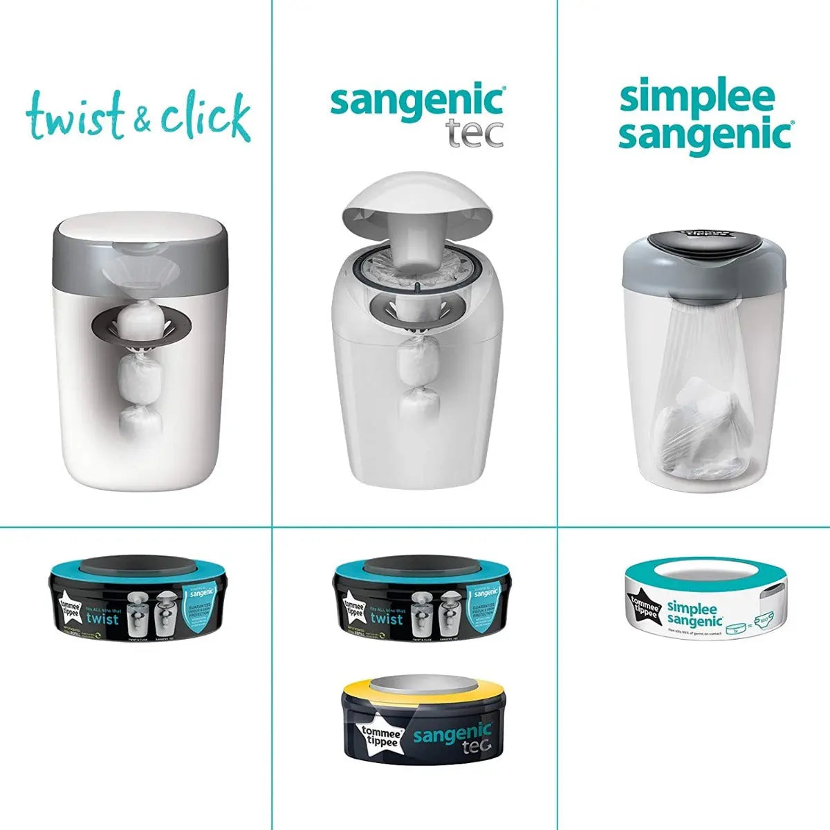 Tommee Tippee Twist And Click Advanced Nappy Disposal Sangenic with 12pieces Refill Yallamomz Yallatoys