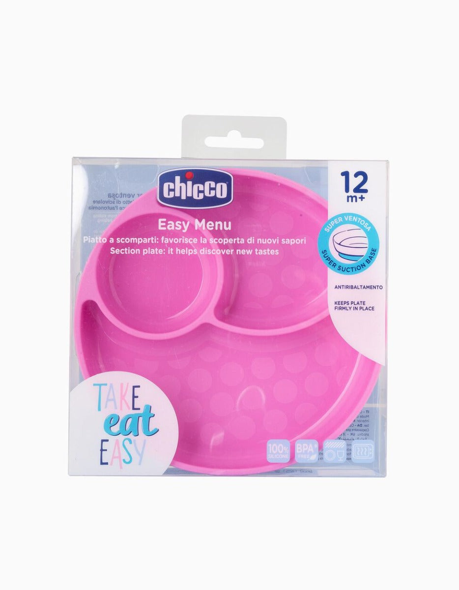 Chicco Easy Menu Silicone Plate With Suction Cup - Pink Chicco Yallatoys