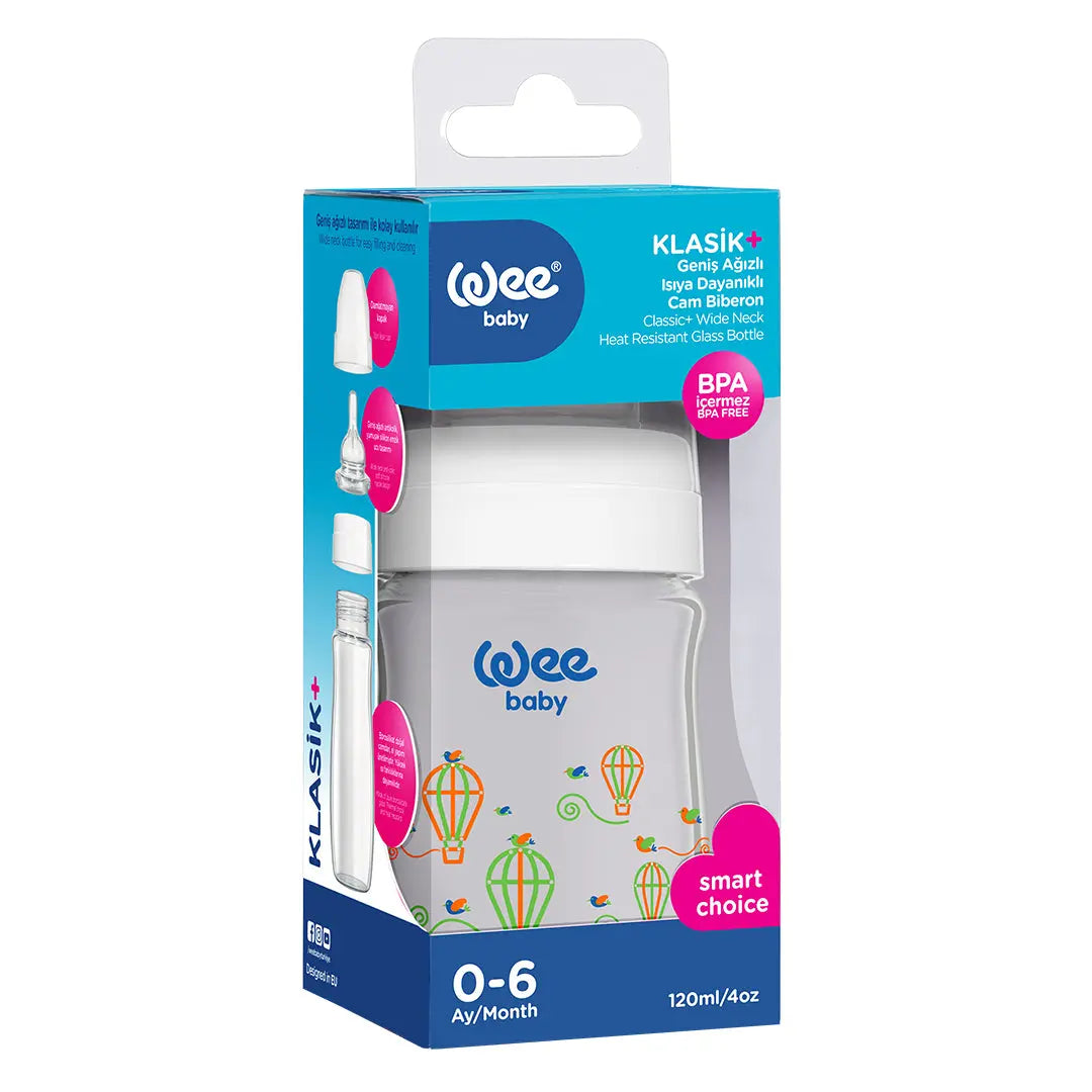 Wee Baby Heat Resistant Patterned Classical Wide Neck Glass Feeding Bottle 120ml (Sold Separately Subject to Availability) Wee Baby Yallatoys